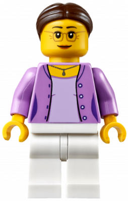 LEGO Minifigure-Grandma - Medium Lavender Jacket over Lavender Shirt, White Legs, Brown Hair in a Bun (40263)-Holiday / Christmas-hol102-Creative Brick Builders